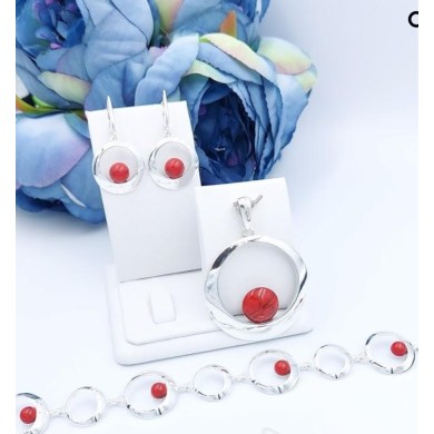 Sterling Silver Coral Set